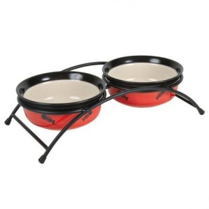 TRIXIE Zestaw Misek Ceramicznych Eat on Foots na Stojaku 2x 0,25l/12cm, czerwony/czarny/biały