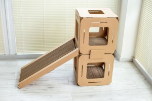 Drapak dla kota KARTONOWY 2x domek pochylnia