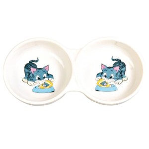 TRIXIE Miska Ceramiczna podwójna motyw kota 2x0,15l