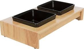 TRIXIE Zestaw Czarnych Misek Ceramicznych 2x0,2l na Drewnianym Stojaku 28x5x15cm 
