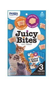 Inaba Juicy Bites Kraby i Przegrzebki 33,9g (3x11,3g), Wyjątkowo SOCZYSTE Miękkie Przysmaki, AŻ 70% Wilgotności!  Zapakowane w 3 Oddzielne Torebki!