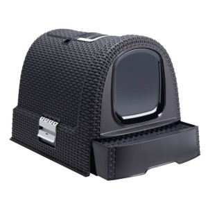 Curver Eco-Friendly Kuweta Kryta z Filtrem Węglowym i Szufladą,  51x38,5x39,5cm, Antracyt, Wzór Rattanu!