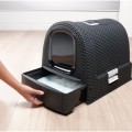 Curver Eco-Friendly Kuweta Kryta z Filtrem Węglowym i Szufladą,  51x38,5x39,5cm, Antracyt, Wzór Rattanu!
