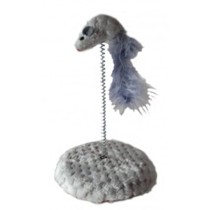 Yarro Mysz z Piórkiem i Sprężyną na Podstawce, 14x23 cm, szary