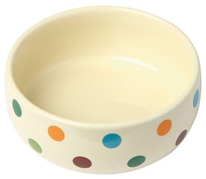 Kerbl Miska Ceramiczna Kremowa w Kolorowe Kropki, 0,3l/11,5 cm