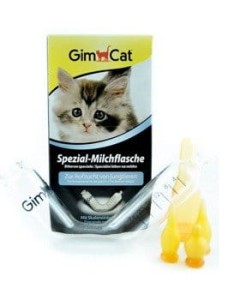 GimCat Fizjologiczna Butelka Do Karmienia Kociąt + 4 Różne Smoczki, Zapobiega Zachłyśnięciom!