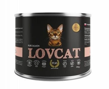 Lovcat PURE Czysty Łosoś 190g, Bardzo Duża Dawka Tauryny! Dodatek DL-Metioniny Zakwaszającej Mocz!