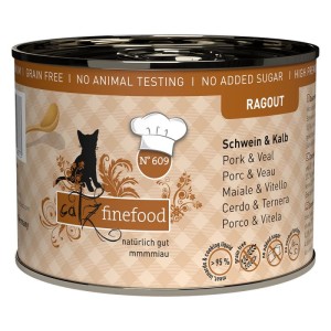 Catz Finefood Ragout No.609 Wieprzowina i Cielęcina 190 g, Duża Ilość Sosu!