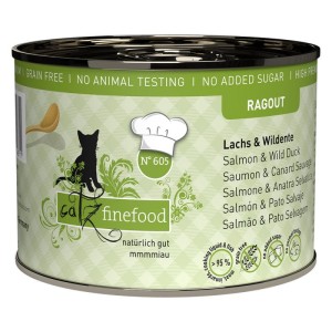 Catz Finefood Ragout No.605 Łosoś i Dzika Kaczka 190 g, Kawałki Mięsne w Dużej Ilości Sosu!