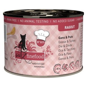 Catz Finefood Ragout No.603 Gęsina i Indyk 190 g, Kawałki Mięsne w Dużej Ilości Sosu!