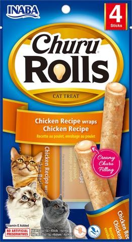 Inaba Churu Rolls Miękkie Przysmaki w Postaci Pałeczki z Kurczaka Nadziewanej Kremem z Kurczaka 4x10g, 4 Oddzielne Opakowania!