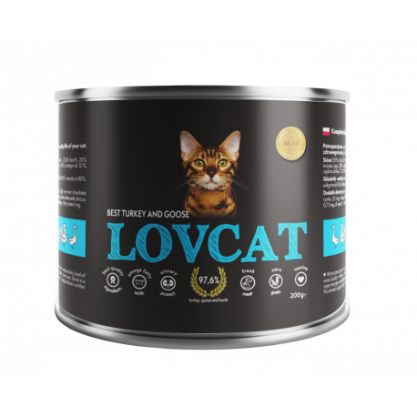 LOVCAT Indyk z Gęsią 200g , Bardzo Duża Dawka Tauryny! Dodatek DL-Metioniny Zakwaszającej Mocz!   