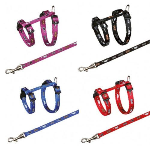 Trixie Szelki ze smyczą dla kociąt JUNIOR, 21-33 cm/8mm/1,2m, motyw myszy i kota, mix kolorów 