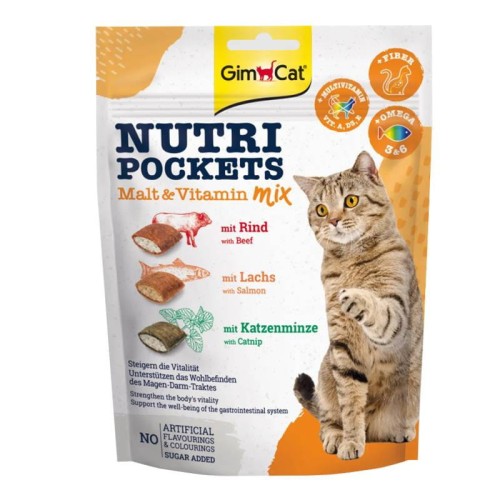 GimCat Nutri Pocket Malt & Witamin Mix 150g, Mix Przysmaków Odkłaczających z Witaminami