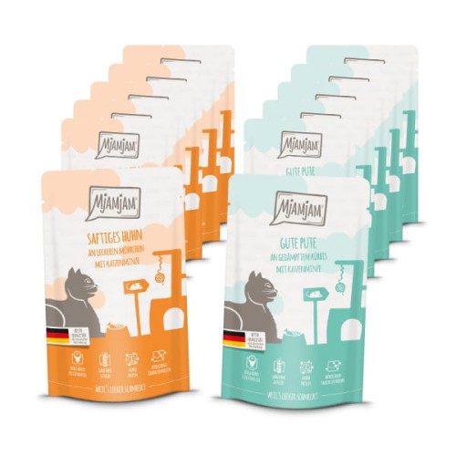 MjAMjAM Multipack MONOPAKIET nr 1, 12x125g,  Kurczak z marchewką i Indyk z dynią w Korzystnym Zestawie!