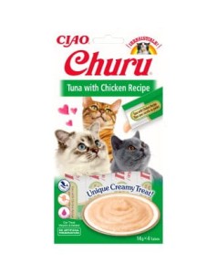 Inaba Churu Creamy Treat Tuńczyk z Kurczakiem 4x14g, Kremowy Przysmak!  1 Tubka to TYLKO 6kcal! 