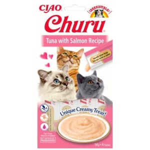 Inaba Churu Creamy Treat Tuńczyk z Łososiem 4x14g, Kremowy Przysmak!  1 Tubka to TYLKO 6kcal!  