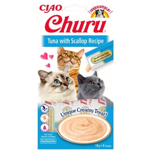 Inaba Churu Creamy Treat Tuńczyk z Przegrzebkami 4x14g, Kremowy Przysmak!  1 Tubka to TYLKO 6kcal!  