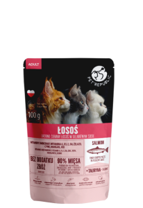 Pet Republic Adult Łosoś, Siekane Kawałki w Delikatnym Sosie 100g, Polski Producent, Nowość!  