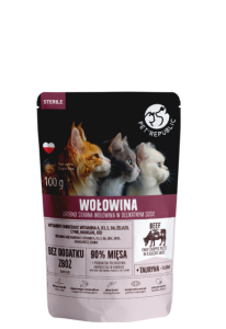 Pet Republic Sterile Wołowina, Siekane Kawałki w Delikatnym Sosie 100g, Polski Producent, Nowość!    