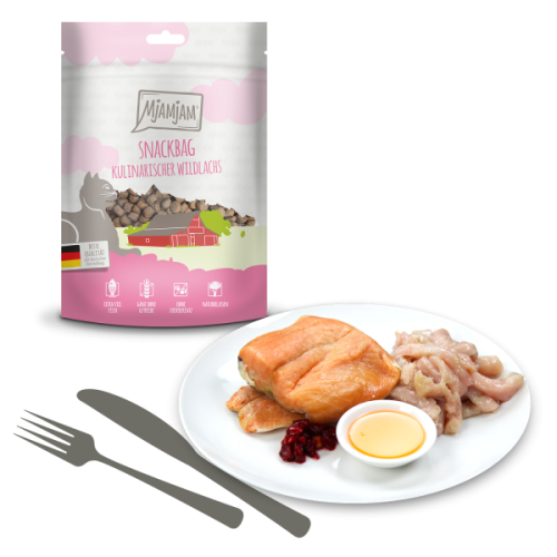 MjAMjAM SnackBag 125g, Dziki Łosoś i Kurczak z Jajkiem i Żurawiną, Bez Zbóż i Cukrów!