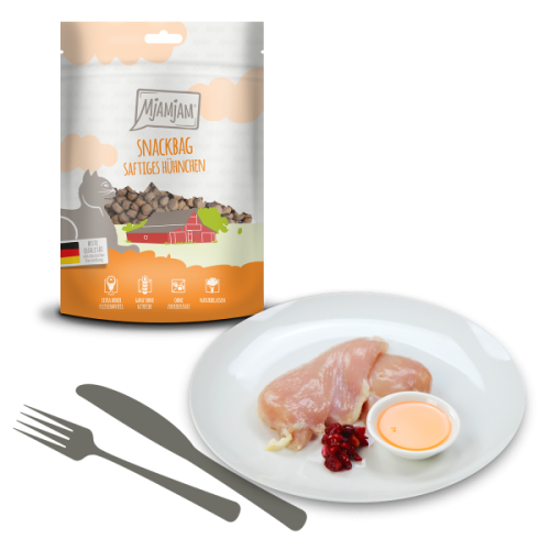 MjAMjAM SnackBag 125g, Soczysty Kurczak z Olejem z Łososia, Żurawiną i Pokrzywą, Bez Zbóż i Cukrów!
