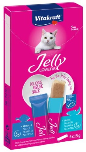 Vitakraft Cat Jelly Lovers Łosoś i Flądra, 6x15g, Niskokaloryczny Przysmak w Postaci Galaretki!  NOWOŚĆ! 