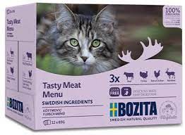 Bozita Tasty Meat Menu Multibox MIĘSO 12x85g, DUŻA Ilość Sosu! Naturalny Prebiotyk Inulina z Cykorii w Każdym Smaku!