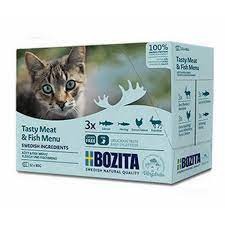 Bozita Tasty Meat & Fish Menu Multibox MIĘSO i RYBY 12x85g, DUŻA Ilość Sosu! Naturalny Prebiotyk Inulina z Cykorii w Każdym Smaku! 