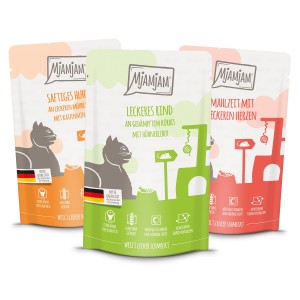 MjAMjAM Multipack Pakiet Saszetek nr 1 , 12x125g, Kurczak z Marchewką, Wołowina z Dynią i Posiłek z Sercami w Zestawie!