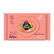 Pet Head Quick Fix Wipes 80 szt,  Biodegradowalne Chusteczki Pielęgnacyjne do Ciała i Łapek, Zapach Pomarańczy!