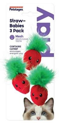 Petstages StrawBabies 3Pack Cat Dental Catnip Toy, Truskaweczki z Kocimiętką Wspomagające Czyszczenie Zębów, 3 sztuki, NOWOŚĆ!