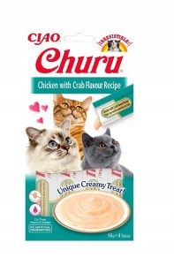 Inaba Churu Creamy Treat Kurczak z Krabami 4x14g, Kremowy Przysmak!  1 Tubka to TYLKO 6kcal!      