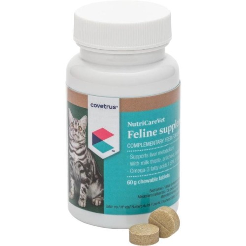Covertus NutriVetCare  Feline Hepatic Supplement, Wspomaganie Metabolizmu Wątroby, 80 Tabletek do Żucia! Ostropest Plamisty, Arginina i Tauryna w Składzie! Nowość! 