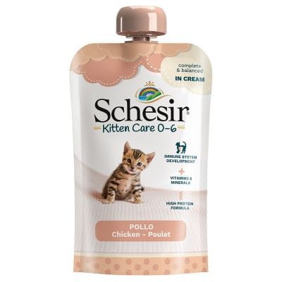 Schesir Kitten Care 0-6 Miesięcy w Kremie, Kurczak, 150g,  Kompletna Karma ! Niezwykle Delikatny i Gładki Krem! Nowość! 