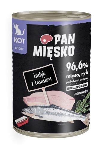 Pan Mięsko Indyk z Łososiem dla Kociąt 400g, Duża Ilość Tauryny! Polski Producent! Nowość!