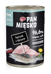 Pan Mięsko Kurczak z Dorszem 400g, Duża Ilość Tauryny! Polski Producent! Nowość!   