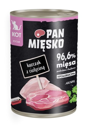 Pan Mięsko Kurczak z Cielęciną dla Kociąt 400g, Duża Ilość Tauryny! Polski Producent! Nowość! 