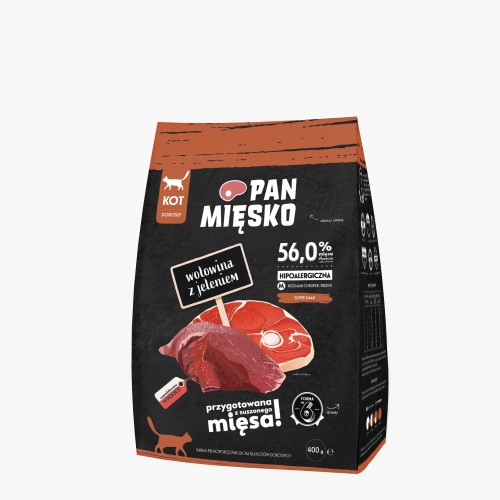 Pan Mięsko Wołowina z Jeleniem 400g, Średni Rozmiar Chrupek, Polski Producent! Nowość!