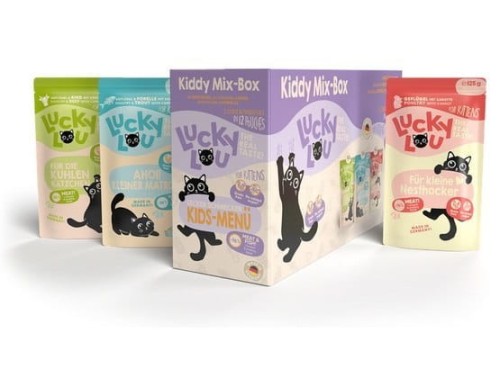 Lucky Lou Kitten Kiddy Mix 12x125g Zestaw Saszetek Dla Kociąt! Drób, Wołowina i Pstrąg w Zestawie! Nowość!
