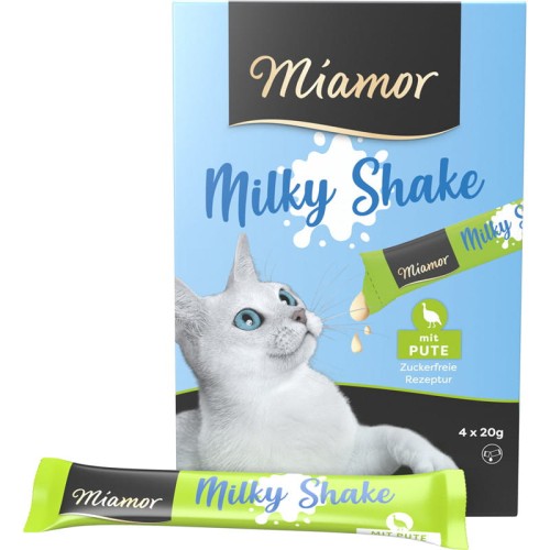 Miamor Cat Milky Shake Indyk 4x20g, Mleczny Przysmak z Kawałeczkami Indyka! Obniżona Zawartość Laktozy! Duża Ilość Tauryny! Nowość!