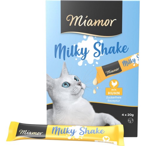 Miamor Cat Milky Shake Kurczak 4x20g, Mleczny Przysmak z Kawałeczkami Kurczaka! Obniżona Zawartość Laktozy! Duża Ilość Tauryny! Nowość! 