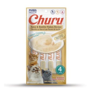 Inaba Churu Creamy Treat Tuńczyk i z Płatkami Tuńczyka Bonito 4x14g, Kremowy Przysmak!  1 Tubka to TYLKO 6kcal!  Nowość!      
