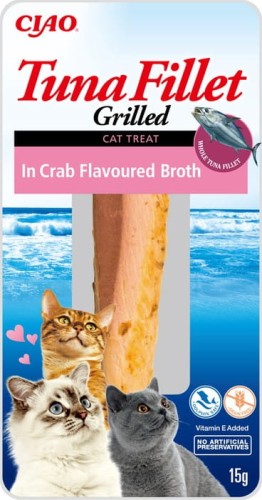 Inaba Cat  Tuna Fillet Grillowany Filet z Tuńczyka w Bulionie Z Krabów 15g, Nowość!   