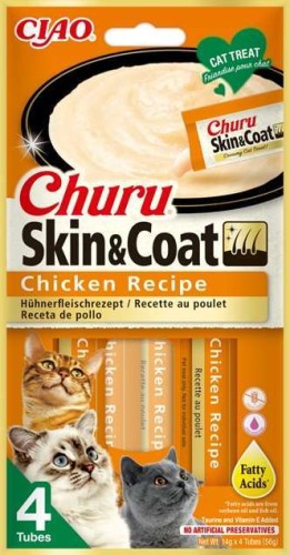 Inaba Churu Creamy Treat Skin & Coat Kurczak 4x14g, Kremowy Przysmak w Oddzielnych Tubkach, Nowość! Zdrowa Skóra i Piękna Sierść! Nowość! 