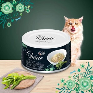 Pettric Cherie Hair & Skin Kurczak ze Szpinakiem w Sosie 80g, Wsparcie Zdrowej Skóry i Pięknej Sierści! Nowość!    