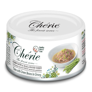 Pettric Cherie Hair & Skin Tuńczyk z Zieloną Fasolą w Sosie 80g, Wsparcie Zdrowej Skóry i Pięknej Sierści! Nowość!     