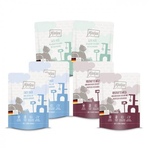 MjAMjAM Mixpakiet Saszetek nr 2, 6x300g, Kaczka i Drób z Marchewką, Dziczyzna i Królik z Jagodami i Indyk z Dynią Gotowaną Na Parze w Zestawie! Nowość!