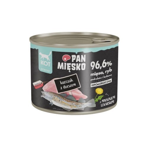 Pan Mięsko Kurczak z Dorszem 200g, Duża Ilość Tauryny! Polski Producent! Nowość!    