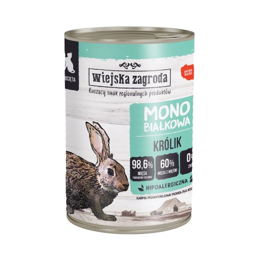 Wiejska Zagroda MONOBIAŁKOWA Królik Dla Kociąt 400g, Wysoka Zawartość Tauryny, Nowość!       